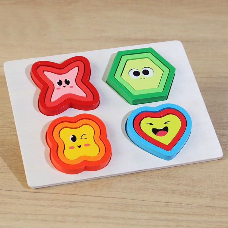 Educational Wooden 3D Montessori Puzzle Board for Toddlers and Kids, 12 Pieces in Various Shapes and Colors, Enhances Color Recognition and Fine Motor Skills for Kids Aged 3+