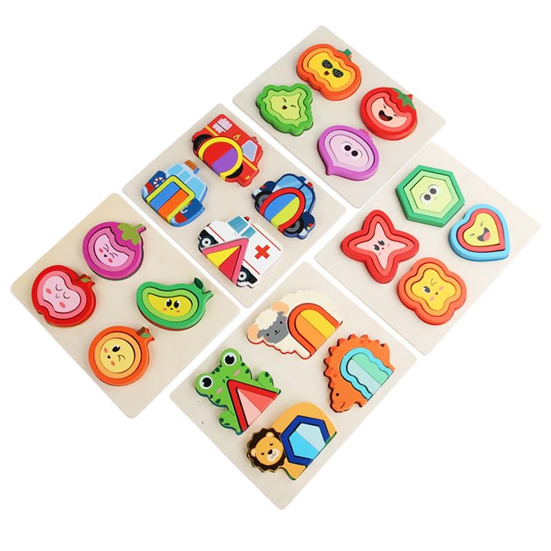 Educational Wooden 3D Montessori Puzzle Board for Toddlers and Kids, 12 Pieces in Various Shapes and Colors, Enhances Color Recognition and Fine Motor Skills for Kids Aged 3+