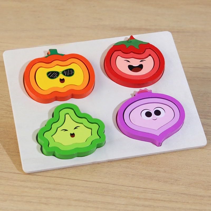 Educational Wooden 3D Montessori Puzzle Board for Toddlers and Kids, 12 Pieces in Various Shapes and Colors, Enhances Color Recognition and Fine Motor Skills for Kids Aged 3+