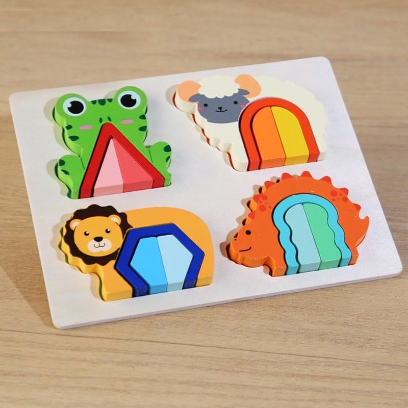 Educational Wooden 3D Montessori Puzzle Board for Toddlers and Kids, 12 Pieces in Various Shapes and Colors, Enhances Color Recognition and Fine Motor Skills for Kids Aged 3+